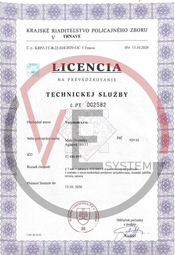 licencia na prevadzkovanie technickej sluzby